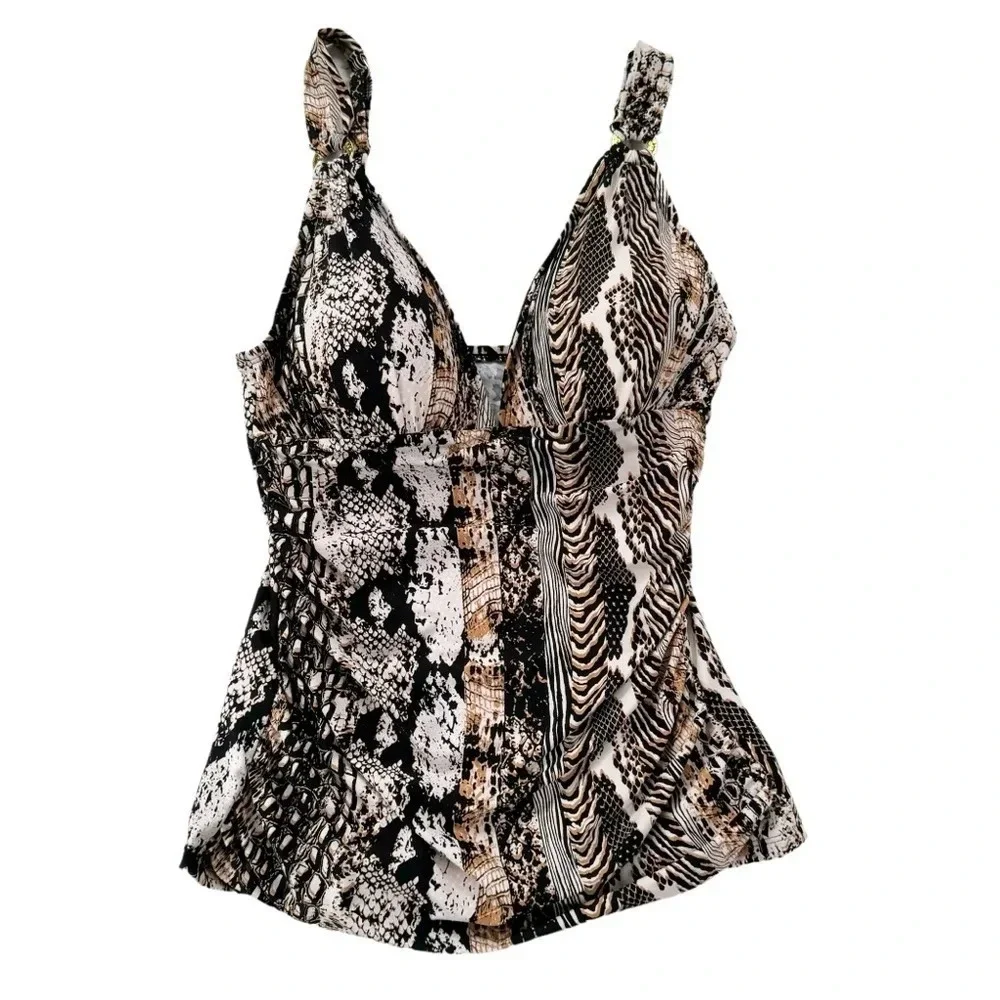 Bleu Rod Beattie Tankini Top Animal Print with Molded Cups Size 4 NWT
